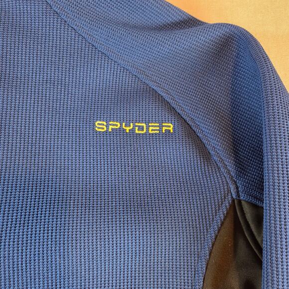 Spyder Men’s XXL 1/4 Zip Pullover Blue Black Yellow Performance Fleece - Picture 13 of 16